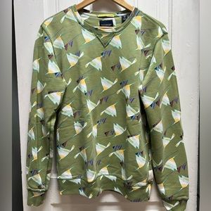 NWOT Scotch & Soda 100% Cotton Green Crane Bird Print Sweatshirt